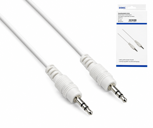 DINIC Audiokabel 3,5mm Stereoklinke Stecker auf Stecker, weiß, DINIC Box mit Euroloch, Länge 0,50m