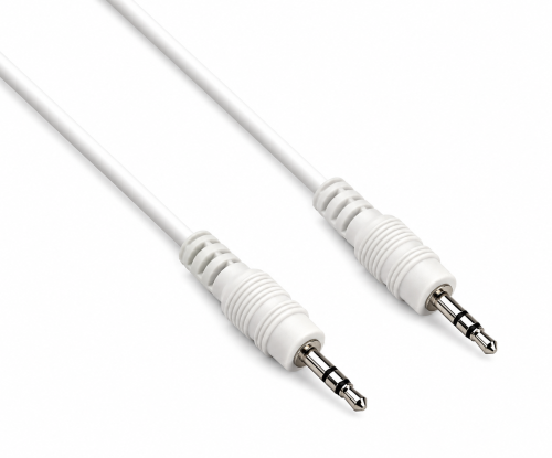 DINIC Audiokabel 3,5mm Stereoklinke Stecker auf Stecker, weiß, DINIC Box mit Euroloch, Länge 0,50m