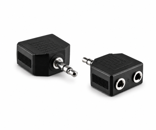 DINIC Audioadapter 3,5mm Stecker - 2x Buchse, schwarz, DINIC Box mit Euroloch