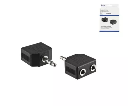 DINIC audio adapter 3.5mm plug - 2x socket, audio-video cable, black, DINIC box with Euro hole, length 0.20m