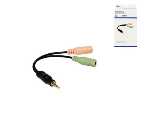 Y-adapteris no 4pin kontaktdakšas uz 2x 3pin kontaktligzdu, 3,5 mm jack kontaktdakša/2x 3,5 mm jack kontaktligzda, melns, DINIC kaste ar Euro caurumu, garums 0,15 m