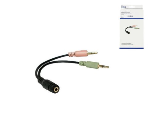 Y-adapter 4-poolne pistikupesa 2x 3-poolne pistik, 3,5 mm pistikupesa/2x 3,5 mm pistikupesa, must, DINIC-karp euroava, pikkus 0,15 m.