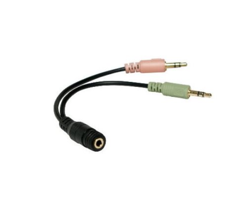Adaptor Y de la mufă cu 4 pini la fișă cu 2x 3 pini, mufă jack de 3,5 mm/2x fișă jack de 3,5 mm, negru, pungă DINIC, lungime 0,15 m