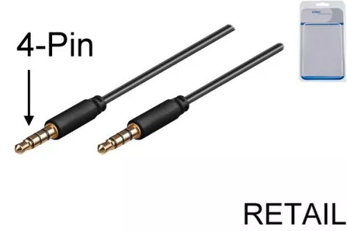 Audio Cable 4-pin 3,5mm Stereo jack male to male, 1,5m