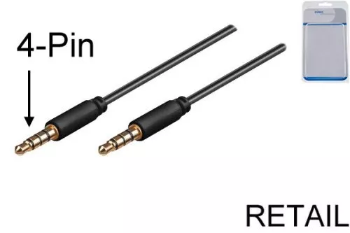 Audio Cable 4-pin 3,5mm Stereo jack male to male, 1,5m Audio Cable 4-pin 3,5mm Stereo jack male to male, 1,5m