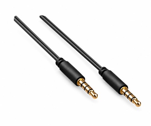 Audiokabel 3,5 mm 4pin Klinke auf Klinke (Stereo), schwarz, DINIC Box mit Euroloch, Länge 1,50m