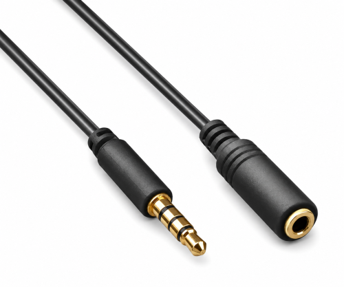 DINIC Audioverlängerung 3,5mm 4pin Klinke, 4-Pin Klinkenverlängerung, Stecker auf Buchse, schwarz, DINIC Box mit Euroloch, Länge 3,00m