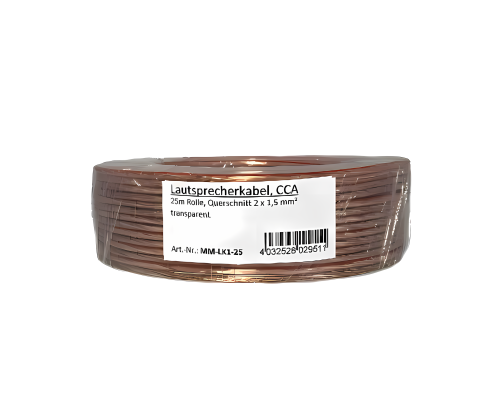 Cabo para altifalante CCA transparente, rolo de 25 m, secção transversal 2 x 1,5 mm², 25,00 m