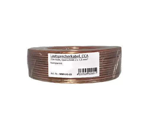 Luidsprekerkabel transparant CCA, rol van 25 m, doorsnede 2 x 1,5 mm², 25,00 m