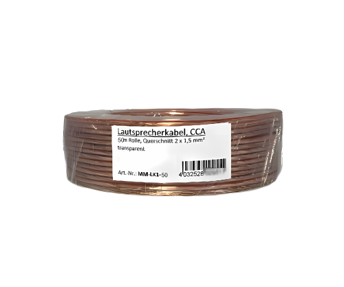 Högtalarkabel transparent CCA, 50m rulle, tvärsnitt 2 x 1,5 mm², 50,00m