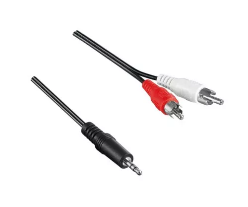 Audio kabel 3,5mm konektor na 2x RCA konektor, délka 5,00 m v černé barvě, polybag DINIC