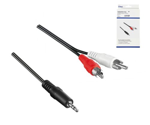 Cable de audio de 3,5 mm a 2 conectores RCA, negro, caja DINIC con euroagujero, longitud 5,00 m