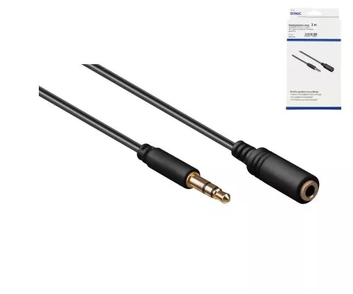 Audio extension 3.5mm stereo jack plug to socket, black, DINIC box with Euro hole, length 2.00m