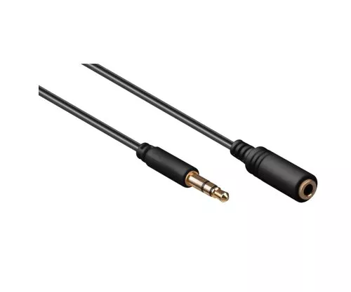 Audio predlžovací konektor 3,5 mm stereo jack do zásuvky, čierny, dĺžka 2,00 m, polyetylénová taška DINIC