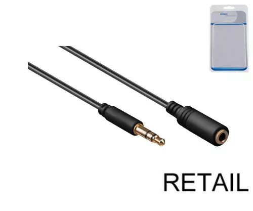 Audioverlängerung 3,5mm Stereoklinke Stecker auf Buchse, schwarz, Länge 5,00m, DINIC Blister