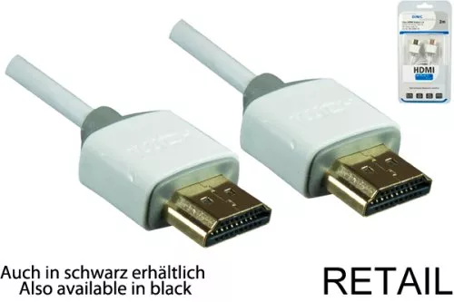 Super Slim HDMI 1.4 kaabel mees-mees, DINIC Monaco Range, AWG 36, OD 3.6mm, valge, pikkus 2.00m, blisterpakendis.