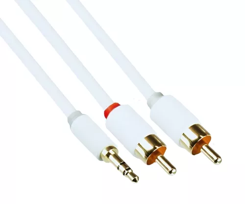 Audio cable 3.5mm jack male to 2x RCA male, DINIC Monaco Range, white, DINIC box with Euro hole, length 2m