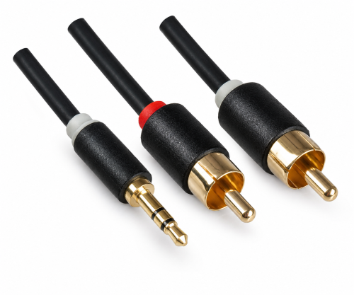 Audio Kabel 3,5mm Klinken St. auf 2x Cinch St., DINIC Monaco Range, schwarz, DINIC Box mit Euroloch, Länge 5m
