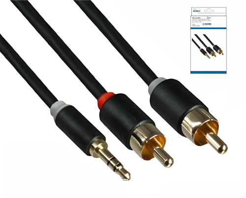 Audio Kabel 3,5mm Klinken St. auf 2x Cinch St., DINIC Monaco Range, schwarz, DINIC Box mit Euroloch, Länge 5m