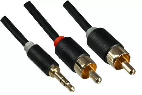 Audiokabel 3,5mm mannelijk naar 2x RCA mannelijk, Monaco Range, zwart, DINIC blisterverpakking, lengte 5,00m