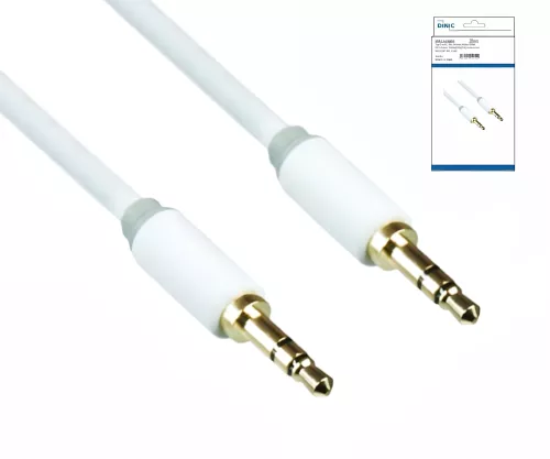 Audio cable 3.5mm stereo jack male to male, DINIC Monaco Range, white, DINIC box with Euro hole, length 0.50m