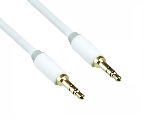 Audio cable 3.5mm stereo jack male to male, DINIC Monaco Range, white, DINIC box with Euro hole, length 0.50m