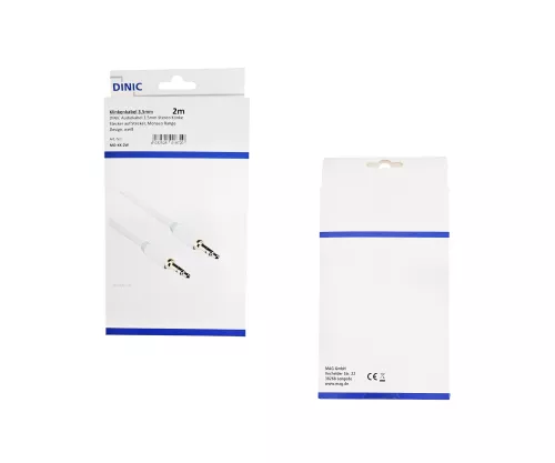 Audio cable 3.5mm stereo jack male to male, DINIC Monaco Range, white, DINIC box with Euro hole, length 2.00m
