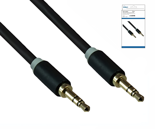 Audio cable 3.5mm stereo jack male to male, DINIC Monaco Range, black, DINIC box with Euro hole, length 0.50m