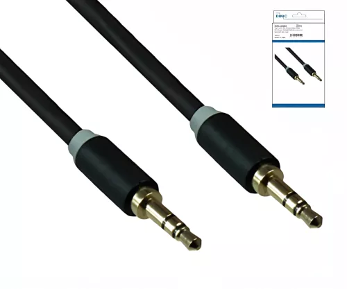 Audio cable 3.5mm stereo jack male to male, black, DINIC box with Euro hole, length 5m