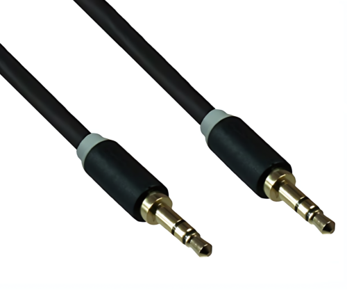Audio cable 3.5mm stereo jack male to male, DINIC Monaco Range, black, DINIC box with Euro hole, length 0.50m