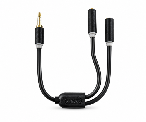 Adapter audio 3,5 mm jack do 2x jack, połączenie 2x 3,5 mm jack do jednego złącza, czarny, skrzynka DINIC z otworem Euro, długość 0,20 m
