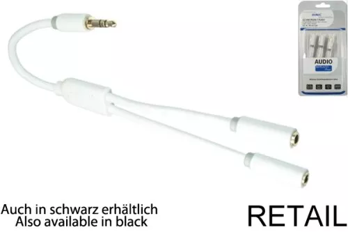 Audio Adapter 3,5mm Stereo jack male to 2x Stereo jack female, Monaco Range, white, 0,20m
