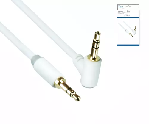 Audio cable 3.5mm jack male to 90° male, DINIC Monaco Range, white, DINIC box with Euro hole, length 2.00m