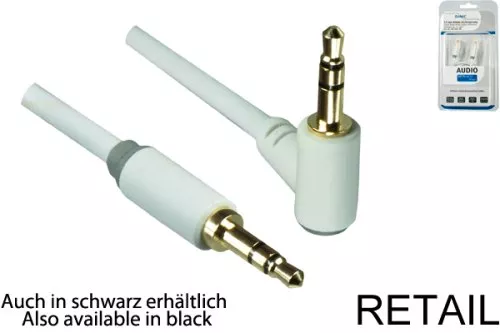 Audio Cable 3,5mm Stereo jack male straight to 90°, Monaco Range, white, 2,00m