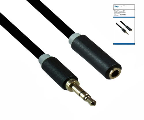 Audio cable 3.5mm jack plug to socket, DINIC Monaco Range, extension, black, DINIC box with Euro hole, length 2.00m