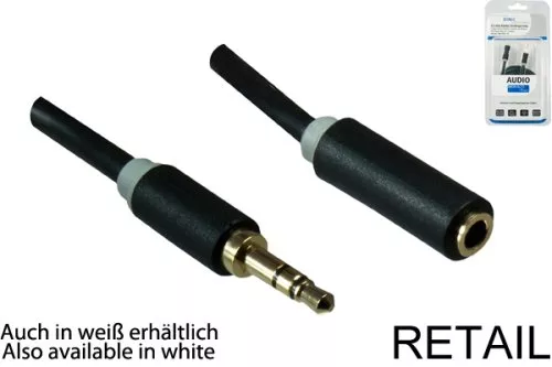 Audio kabel 3,5mm jack samec-samice, délka 2,00 m Monaco Range v černé barvě, prodloužení, blistr DINIC