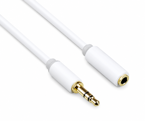 Audio extension 3.5mm jack plug to socket, DINIC Monaco Range, extension, white, DINIC box with Euro hole, length 2.00m