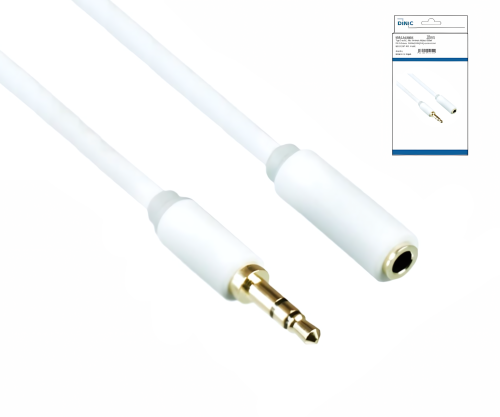Audioverlä. 3,5mm Klinken Stecker auf Buchse, DINIC Monaco Range, Verlängerung, weiß, DINIC Box mit Euroloch, Länge 2,00m