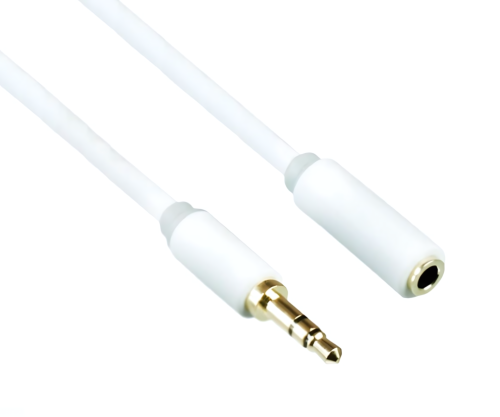 Audioverlä. 3,5mm Klinken Stecker auf Buchse, DINIC Monaco Range, Verlängerung, weiß, DINIC Box mit Euroloch, Länge 2,00m