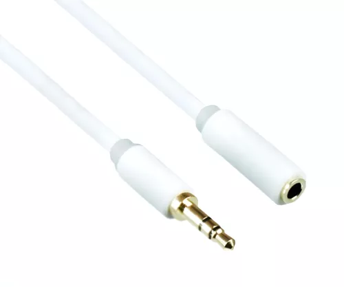 Audio extension 3.5mm jack plug to socket, DINIC Monaco Range, extension, white, DINIC box with Euro hole, length 2.00m