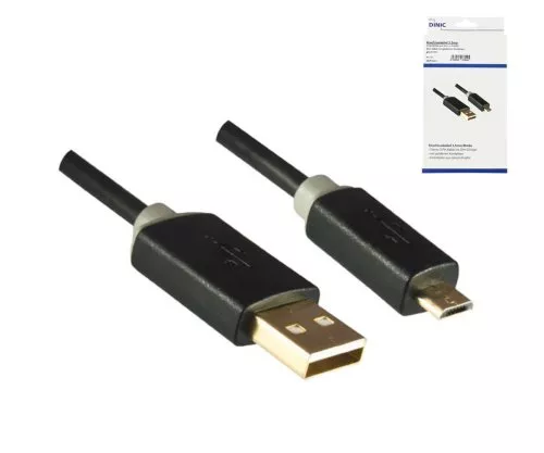 USB Micro HQ Kabel, A auf micro B Stecker, KB, 1m Stecker vergoldet, schwarz, DINIC Box