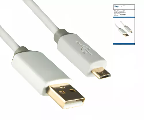 USB HQ cable, A to micro B plug, gold-plated plug, white, DINIC box with Euro hole, 1m