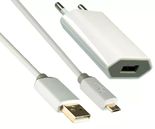 USB Ladeadapter 1000mA inkl. micro USB Kabel, DINIC Monaco Range, weiß, 1,00m