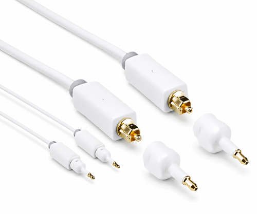 Toslink cable 4mm including 2 mini adapters, white, 2m DINIC Monaco Range, HQ plug, white