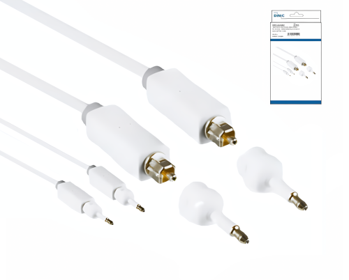 Toslink cable 4mm including 2 mini adapters, white, 2m DINIC Monaco Range, HQ plug, white