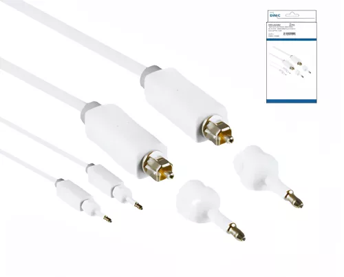 Toslink cable 4mm including 2 mini adapters, white, 2m DINIC Monaco Range, HQ plug, white