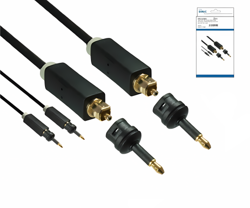 DINIC Toslink Kabel, 4mm Ø, schwarz, DINIC Monaco Range, HQ Stecker, schwarz, DINIC Box mit Euroloch, Länge 5,00m