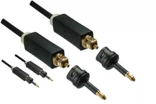 Toslink kabel, 4mm diameter, HQ plug, Monaco Range, + 2 adapters naar mini Toslink, zwart, DINIC blisterverpakking, lengte 5,00m