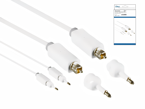 DINIC Toslink Kabel, 4mm Ø, weiß, DINIC Monaco Range, HQ Stecker, weiß, DINIC Box mit Euroloch, Länge 5,00m
