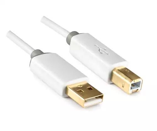 HQ USB 2.0 kabel A-stekker naar B-stekker, Monaco Range, wit, DINIC doos met Euro gat, lengte 2,00m